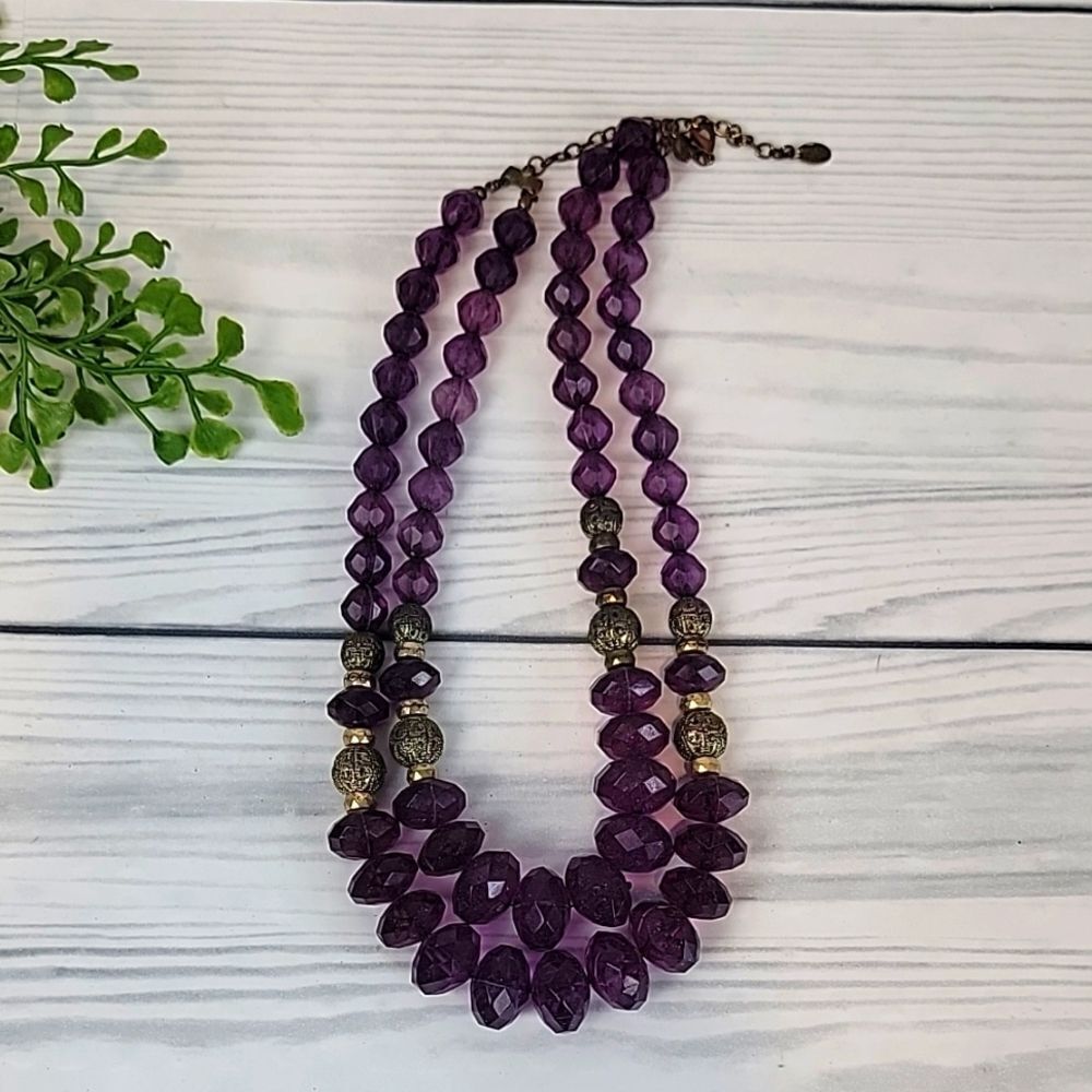 Robert Rose vintage layered faceted acrylic necklace purple  21" length